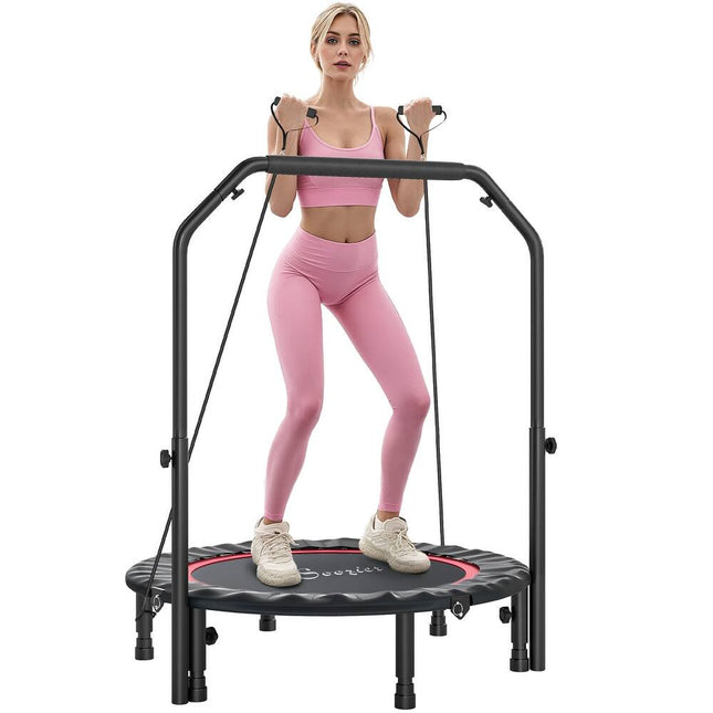 40" Foldable Mini Trampoline for Adults – Red, Adjustable Handle & Bands