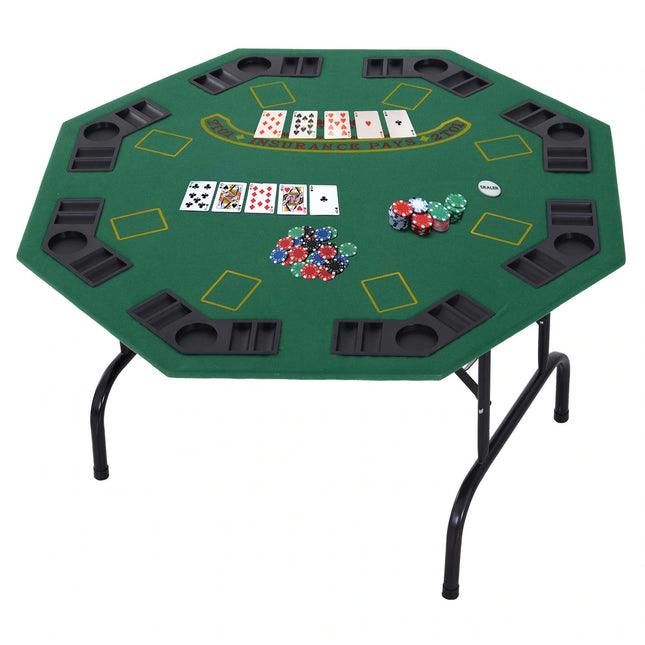 48" 8 Person Octagonal Foldable Poker Table with Built-In Cup Holders