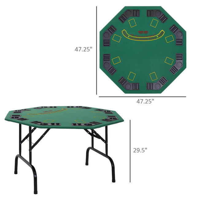 48" 8 Person Octagonal Foldable Poker Table with Built-In Cup Holders