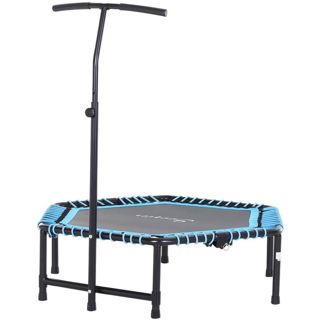 Portable Foldable Mini Trampoline – 3-Level Adjustable T-Bar, Blue