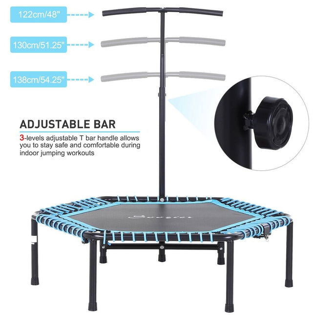Portable Foldable Mini Trampoline – 3-Level Adjustable T-Bar, Blue