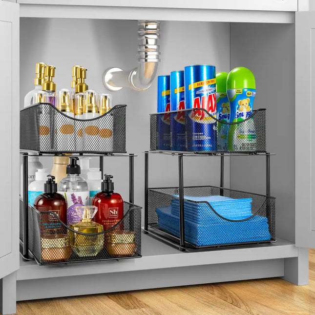 2 Tier Under Sink Organizer 2 Pack Bathroom Storage Rack 14x9.3x12.25 Inch