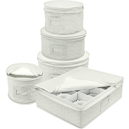5-Piece Dinnerware Storage Set – Service for 12, Beige Protective Case