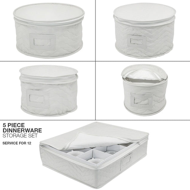 5-Piece Dinnerware Storage Set – Service for 12, Beige Protective Case