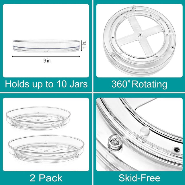 9" Lazy Susan 4-Pack – 360° Rotating Organizer for Kitchen, Bathroom, Table