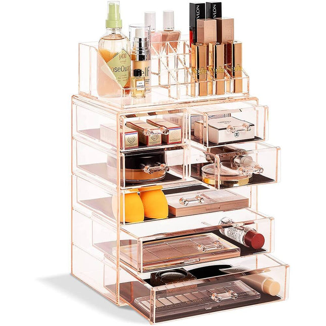 Acrylic Cosmetic Makeup and Jewelry Storage Case with 3 Large and 4 Small Drawers