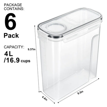 6 Pack Airtight Food Storage Dispensers 4L 16.9 Cups Kitchen Organizer