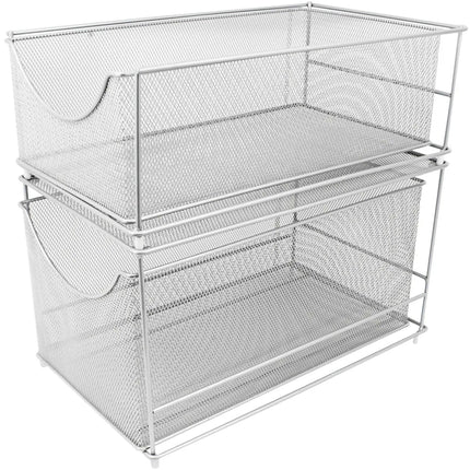 Silver Mesh Cabinet Organizer Set 2 Piece Storage Organizer for Home Use
