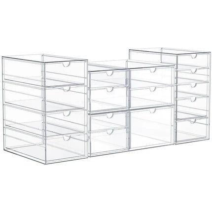 4-Pack Clear Stackable Storage Bins – 16 Drawer Multipurpose Organize