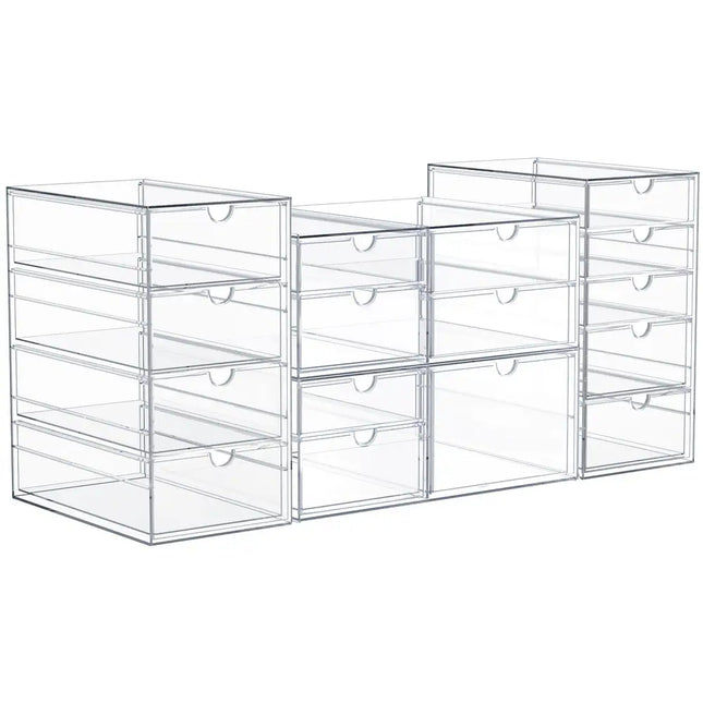 4-Pack Clear Stackable Storage Bins – 16 Drawer Multipurpose Organize