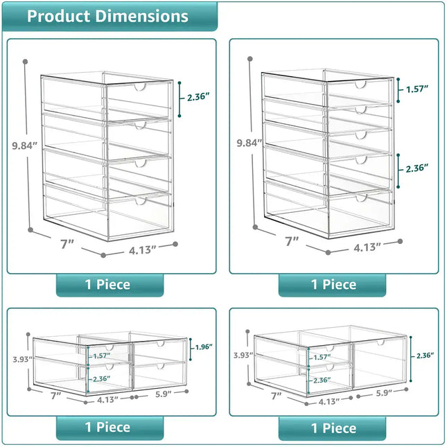 4-Pack Clear Stackable Storage Bins – 16 Drawer Multipurpose Organize