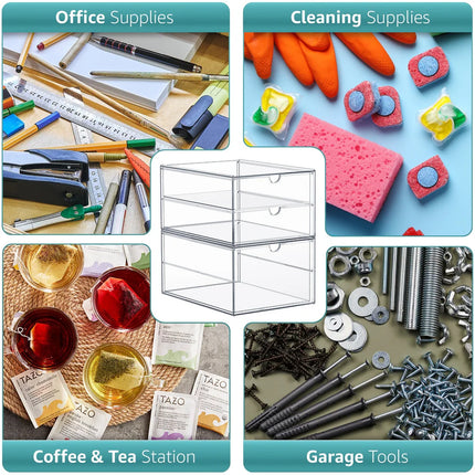 4-Pack Clear Stackable Storage Bins – 16 Drawer Multipurpose Organize