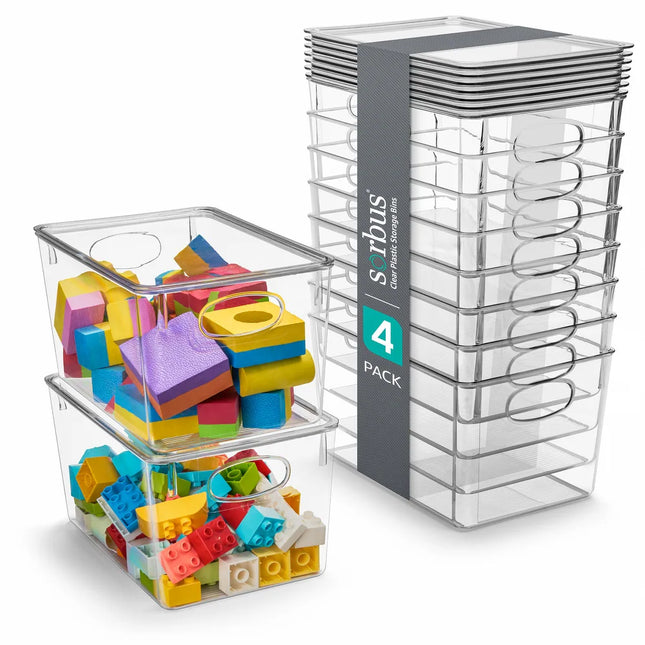 8 Pack Large Clear Storage Bins with Lids for Toys & Home Organization
