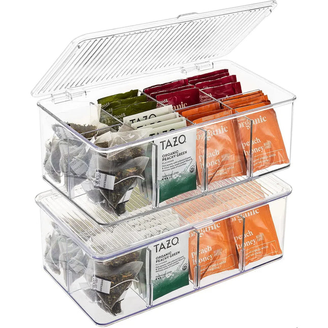 Organizer Bins with Lids and Removable Compartments Pantry Storage Set
