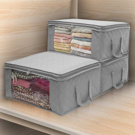 3-Pack Foldable Storage Bag Organizer – Gray, for Clothes & Blankets