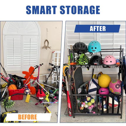 Garage Sports Storage Rack Organizer for Balls Gear Equipment Stand