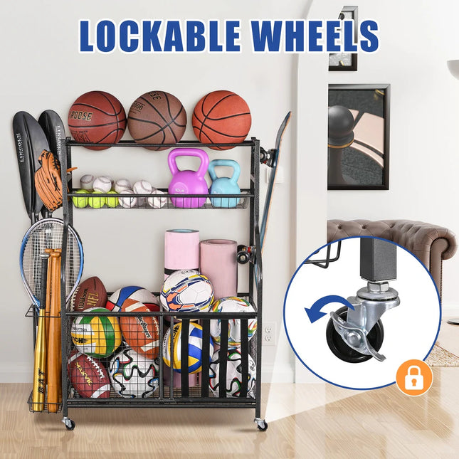 Garage Sports Storage Rack Organizer for Balls Gear Equipment Stand