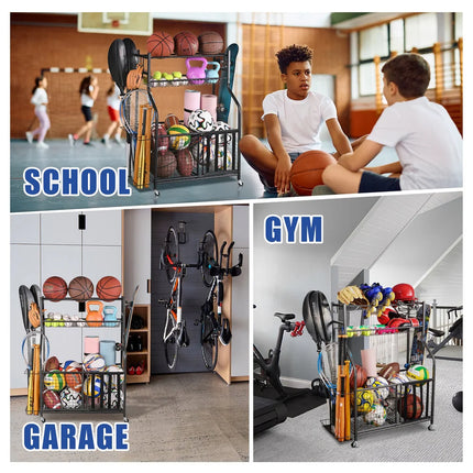 Garage Sports Storage Rack Organizer for Balls Gear Equipment Stand