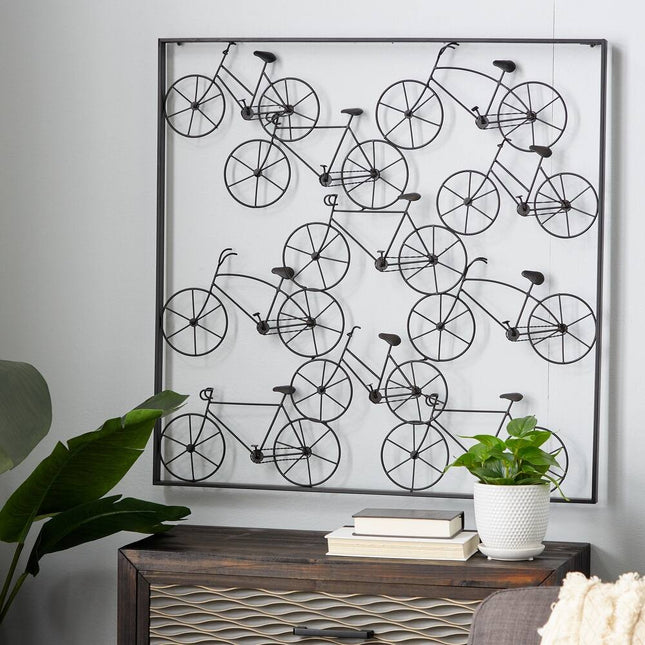 Black Frame Stacked Bike Metal Wall Art for Home Decor