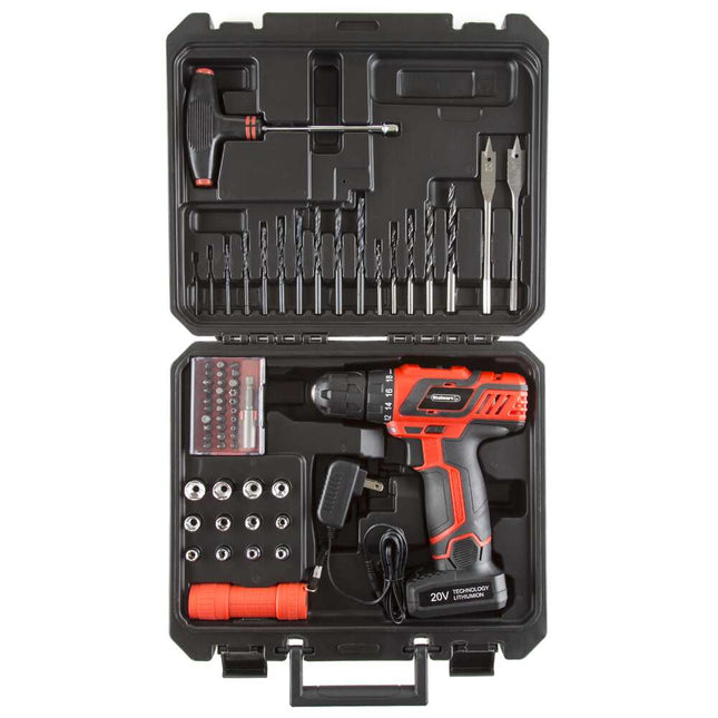 65-Pc Cordless Drill & Accessory Kit – Rechargeable Battery, Flashlight