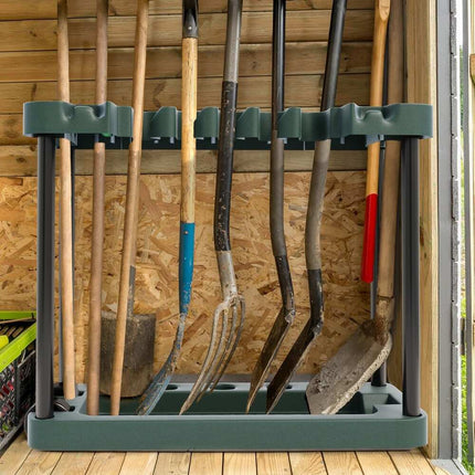 Portable Garden Tool Storage Rack – Rolling Organizer Holds 40 Tools
