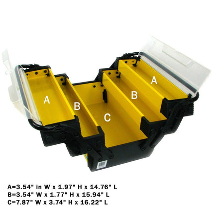 Yellow Portable Tool Box – Rugged Plastic, 3 Tiers & 5 Compartments