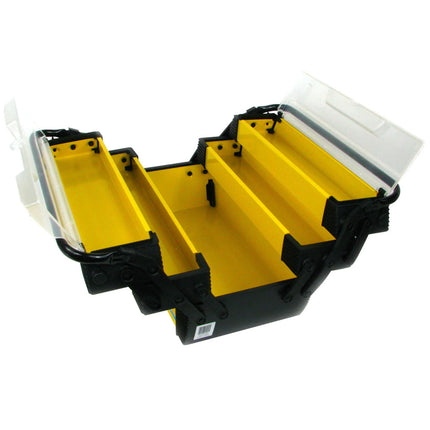 Yellow Portable Tool Box – Rugged Plastic, 3 Tiers & 5 Compartments