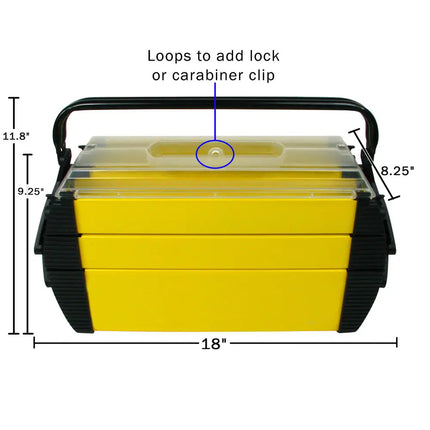 Yellow Portable Tool Box – Rugged Plastic, 3 Tiers & 5 Compartments