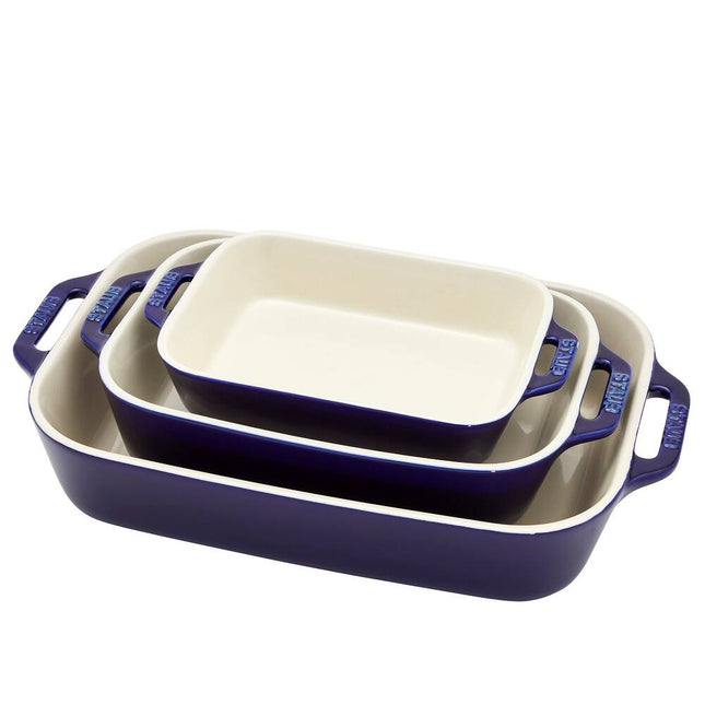 Ceramic 3-Piece Rectangular Baking Dish Set Oven Safe Casserole Dishes