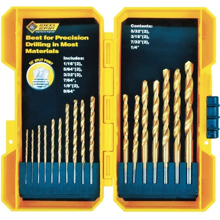 Steel Grip DR62435 Titanium Coated Drill Bit Set, 17-Piece Kit
