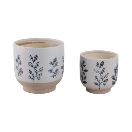 Set of 2 Ceramic Planters – Hand-Painted Leaves Design, 6" & 8"