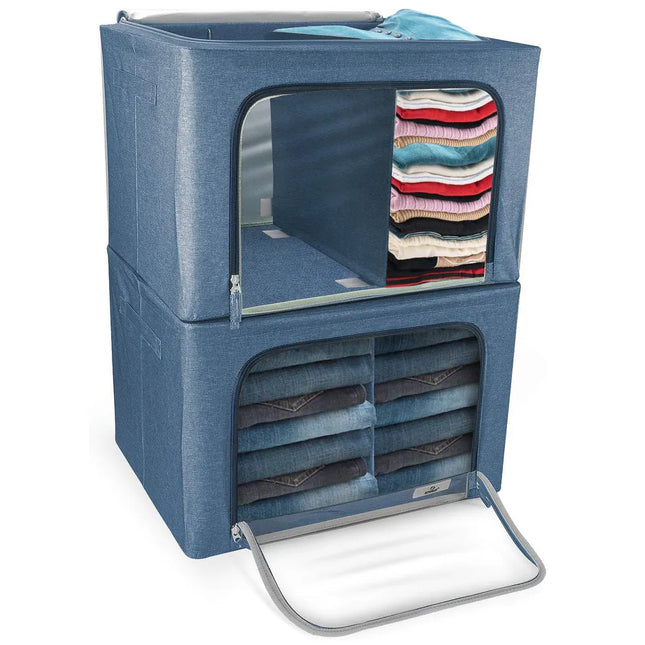 Foldable Storage Bag Bamboo Fabric Dustproof Organizer Box Blue 2 Section