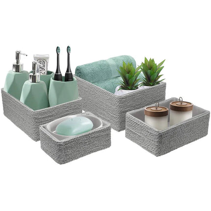 Storage Baskets 4 Pack Gray Woven Paper Rope Stackable Organizer Bins