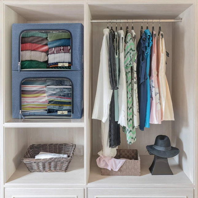 Foldable Stackable Storage Bins – Large Window & Carry Handle Organizer Set