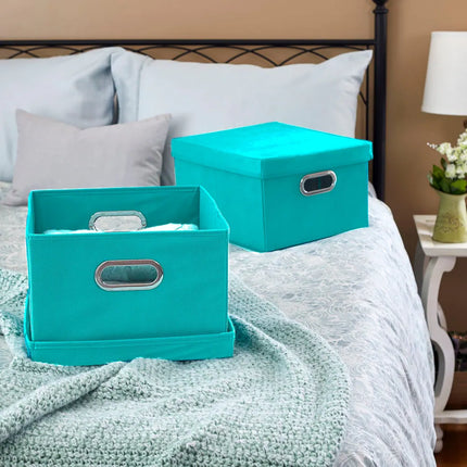 Durable Storage Boxes with Lids & Grommet Handles – 15x13x8 Inches