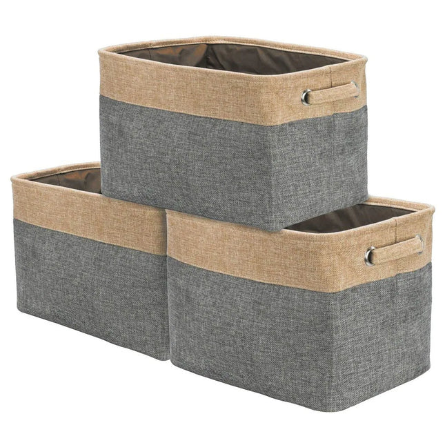 Large Collapsible Storage Basket Set of 3 Fabric Organizer Bins with Handles