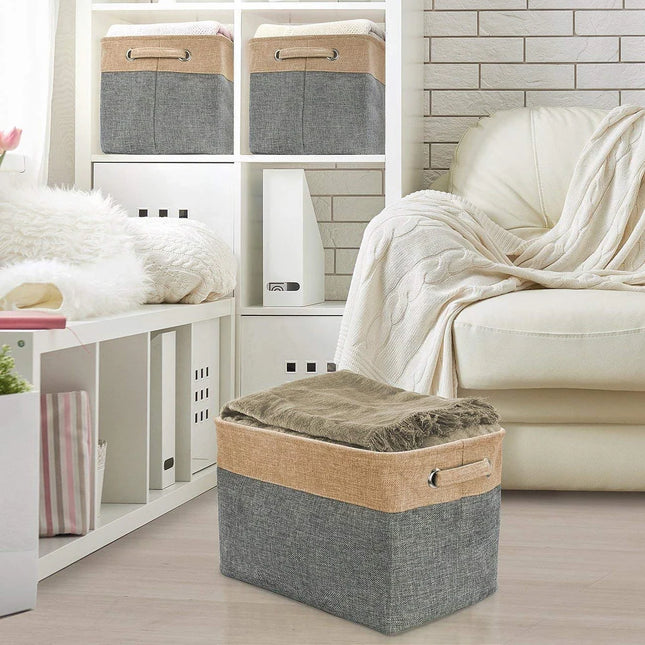Large Collapsible Storage Basket Set of 3 Fabric Organizer Bins with Handles