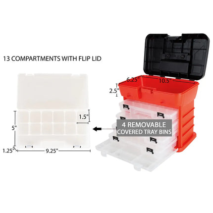 Storage Toolbox Durable Organizer Utility Box with 4 Compartments