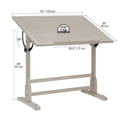 Wood Drawing Drafting Table 42-inch with Adjustable Angle Top
