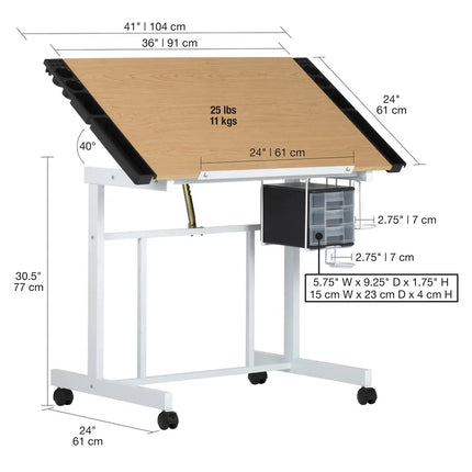 Deluxe Mobile Drawing and Craft Table with Storage White Maple Top