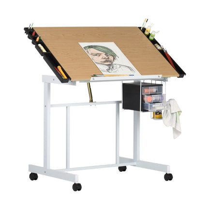 Deluxe Mobile Drawing and Craft Table with Storage White Maple Top