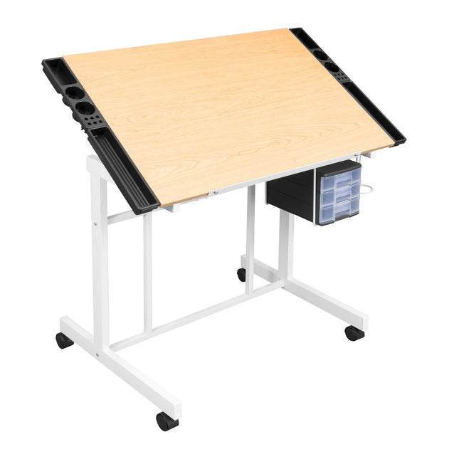 Deluxe Mobile Drawing and Craft Table with Storage White Maple Top