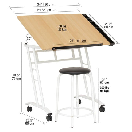 Studio Designs Craft Station with Wheels, Stool & Drafting Table