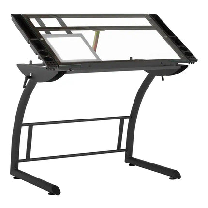 Triflex Adjustable Drawing Table with Glass Top, Metal Frame Charcoal