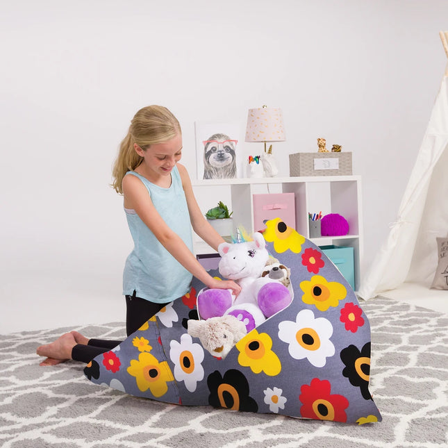 Stuffed Animal Storage Bean Bag Chair Cover for Kids Room Organizer