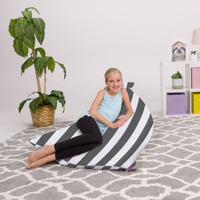 200L Stuffie Animal Storage Bean Bag Chair Cover - Gray & White Canvas Stripes
