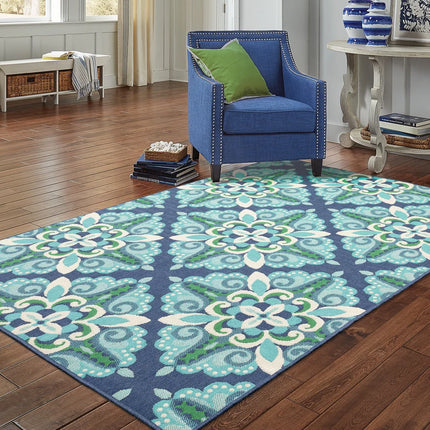Indoor Outdoor Area Rug Martinque Medallion Pattern Weather Resistant