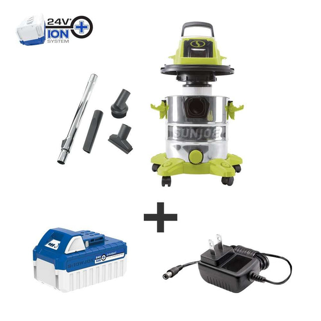 24V iON Cordless Portable Stainless Steel Wet/Dry Vacuum with Long Runtime