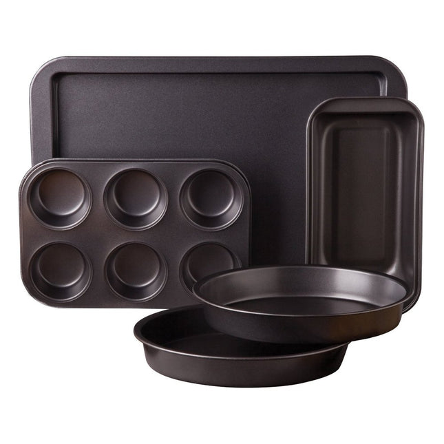 5 Pc Carbon Steel Nonstick Bakeware Set Black Kitchen Bake Durable Baking Set