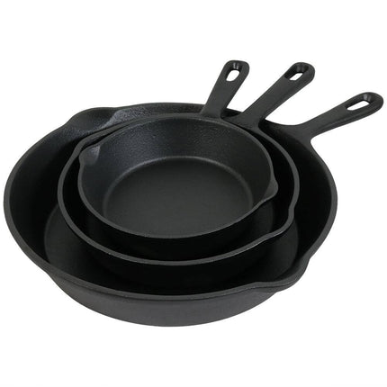 3 Piece Cast Iron Skillet Set Pre Seasoned Frying Pans Heavy Duty Cookware